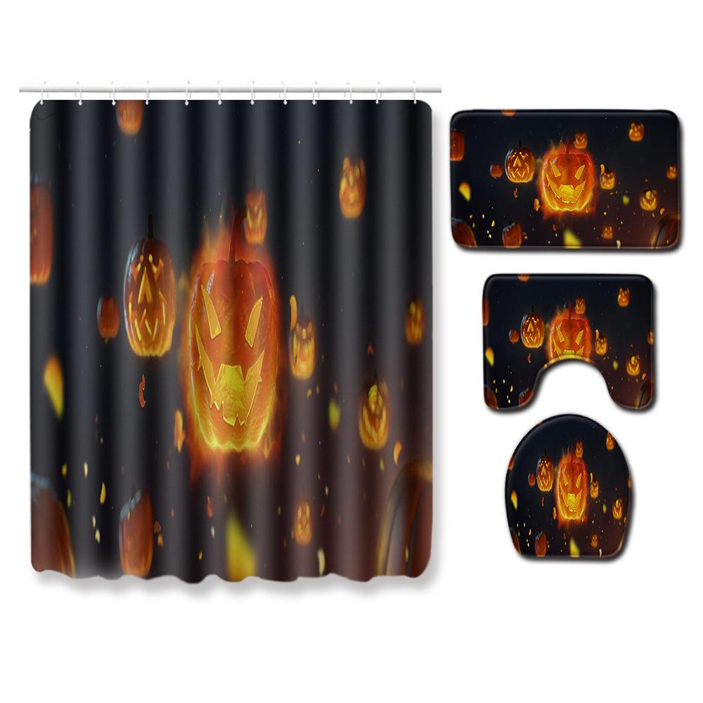 Halloween Bathroom Shower Curtain Floor Mat Combination Four-Piece Set Bathroom Toilet Carpet Door Mat