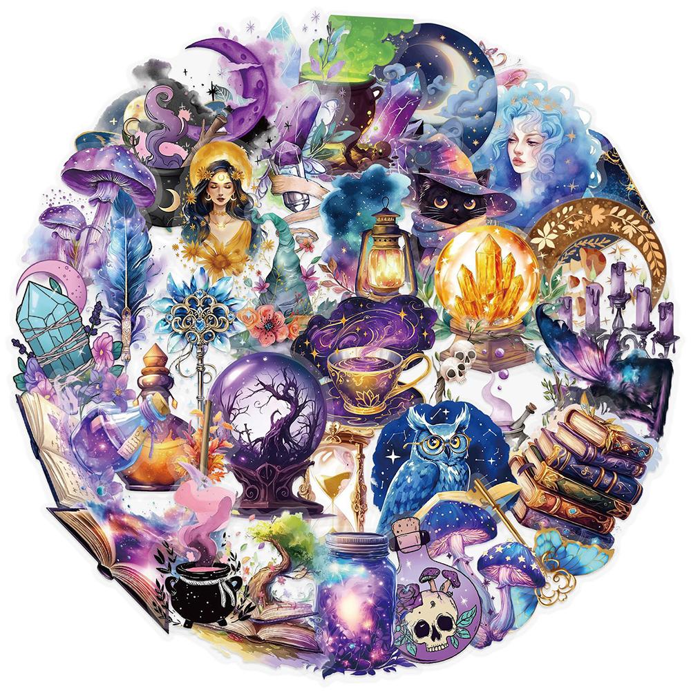 50/100pcs Kawaii Transparent Magic Cartoon Stickers Gothic Witch Aesthetic Decals Toys Kids Decoration Scrapbooking Supplies