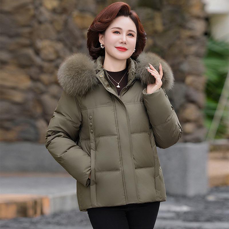

Premium Winter Hooded Short Down Jacket for Middle-aged and Elderly Women with Fox Fur Collar XL