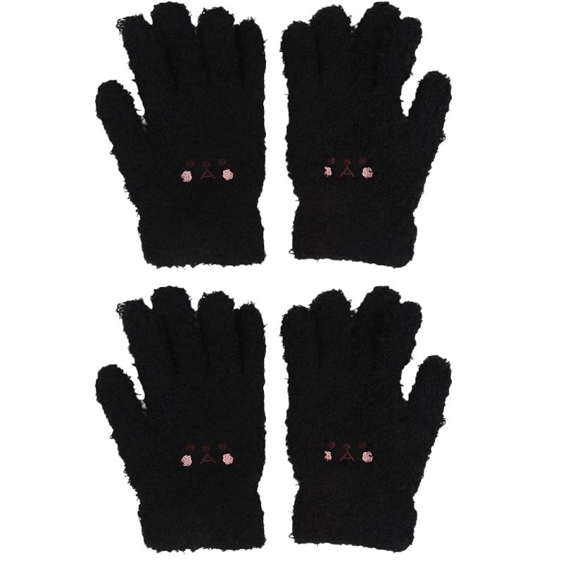 1-2pair Adorable Gloves Portable Winter Gloves Cute Soft Fluffy Plush Winter Gloves Cartoon Bear Winter Warm Full Finger Gloves