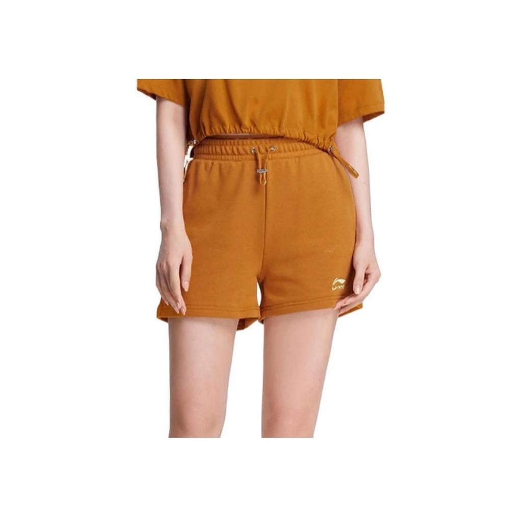 Li Ning Solid Color Logo Elastic Waist Sports Shorts Women shorts Brown AKSS022-1