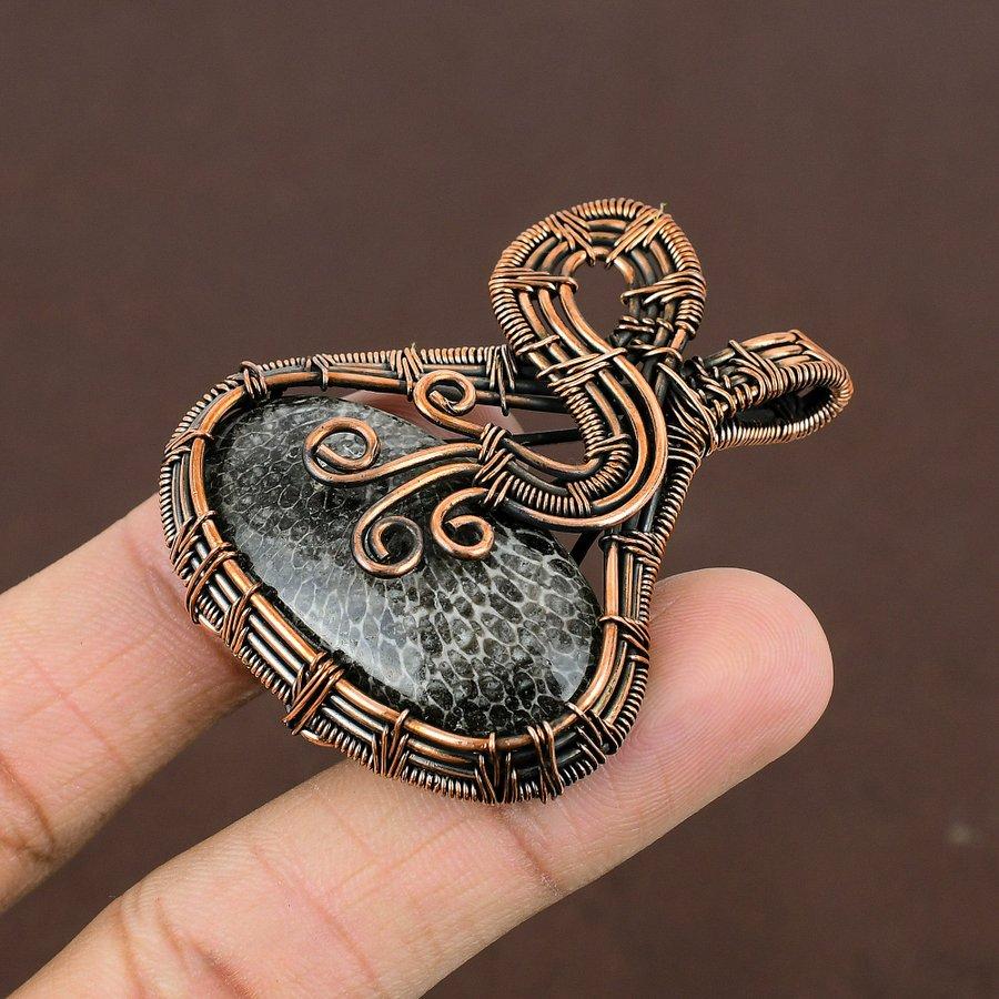 Stingray Coral Handmade Copper Wire Wrap Jewelry Pendant 2.17" l5g86