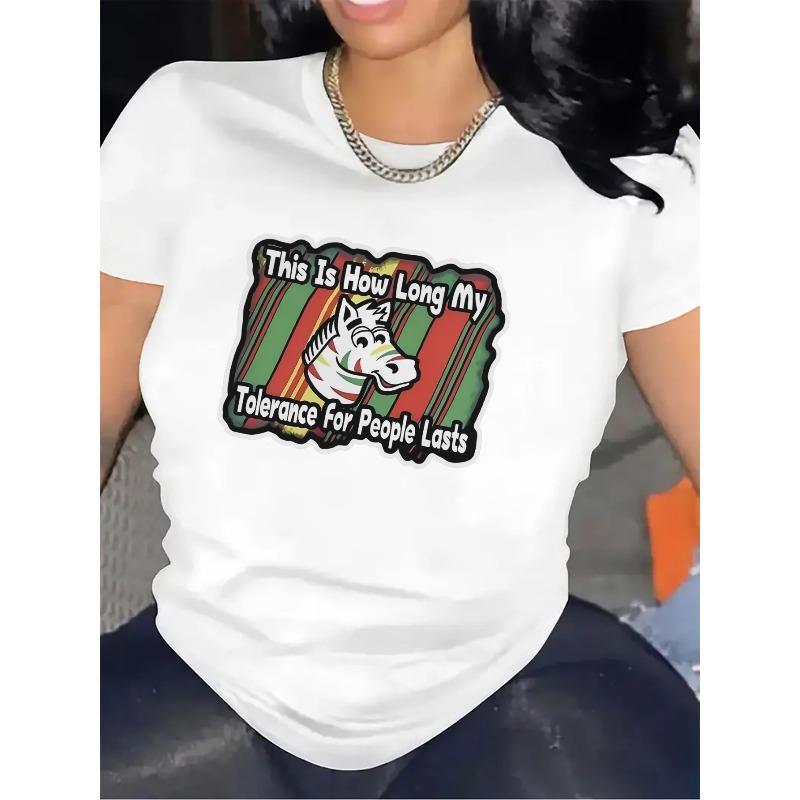 

Женская футболка с изображением лошади и слоганом Терпимость к людям длится Повседневный топ с коротким рукавом S S белый