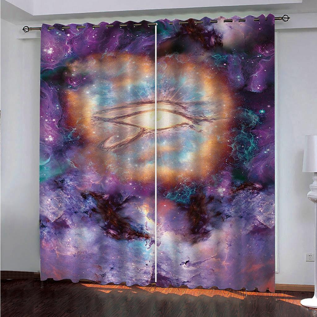Children Like Starry Series Deluxe Living Room Bedroom Decoration Sunshade Curtain 2 Pieces of Hook Punch Hole