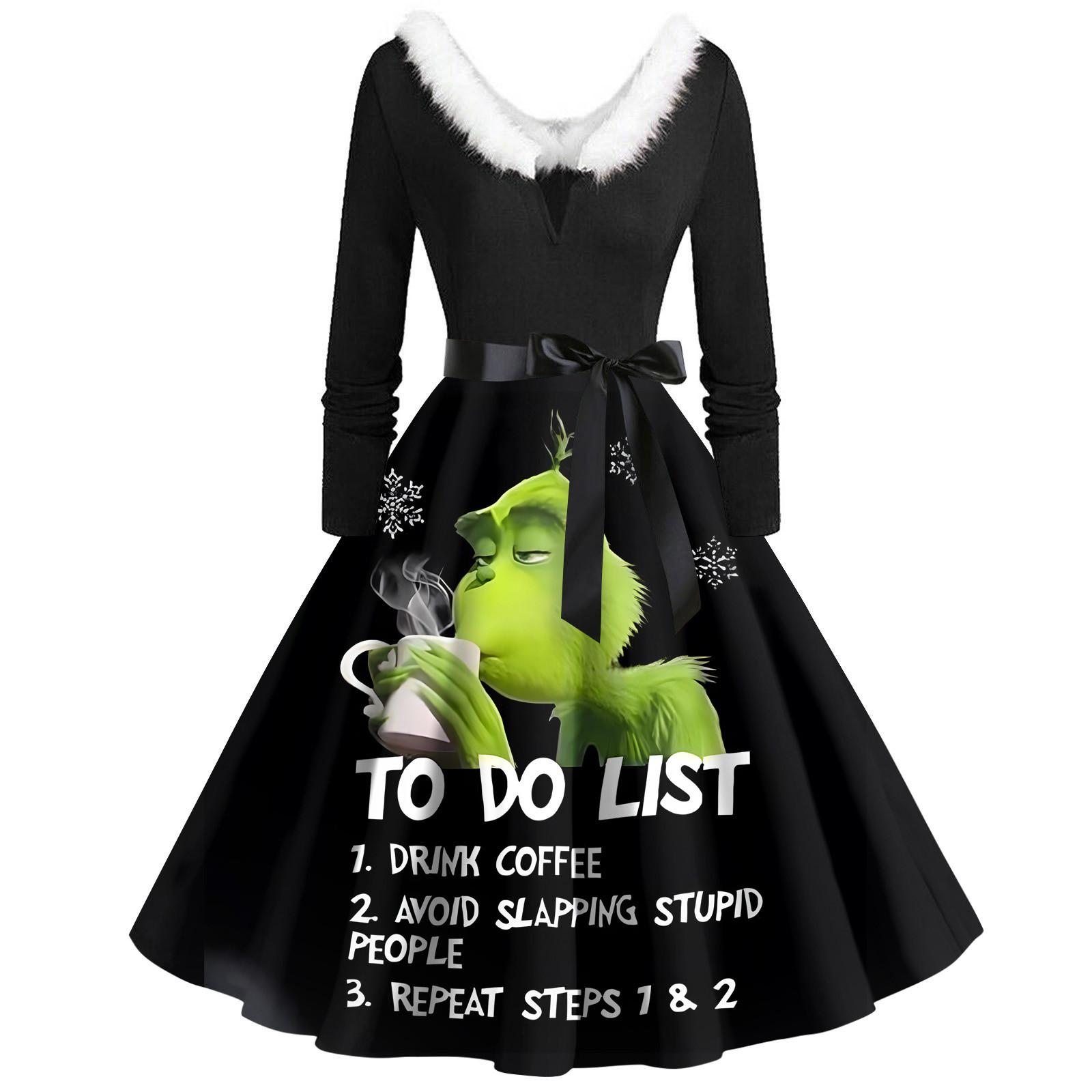 

Women s Casual And Fashionable Long Sleeved V-neck Print Matching Zipper Dress M чорний