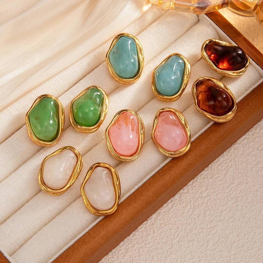 Salircon 5 Color Irregular Geometric Resin Stainless Steel 18K Gold Plated Stud Earring for Women Bohemia Y2K Jewelry Gifts New