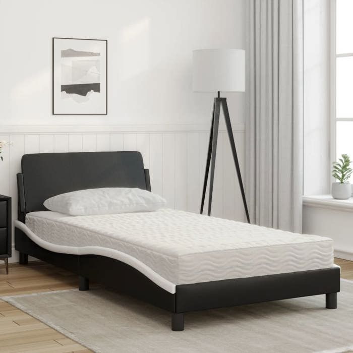 VidaXL Lit avec matelas noir et blanc 100x200 cm similicuir 3208362