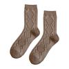 Women's Winter Wool Argyle Socks - Minimalist Japanese Retro Style, Mid-Calf, Solid & Dark Pattern for Autumn/Winter