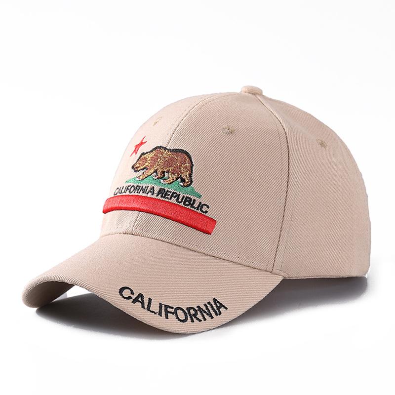 Embroidered Bear California Baseball Cap Men's Outdoor Sunscreen Shade Cap Hard Top Hat