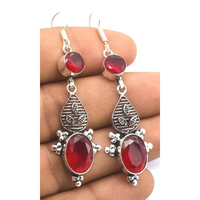 Garnet Gemstone Ethnic Handmade Drop Dengle Earring Jewelry ER 358