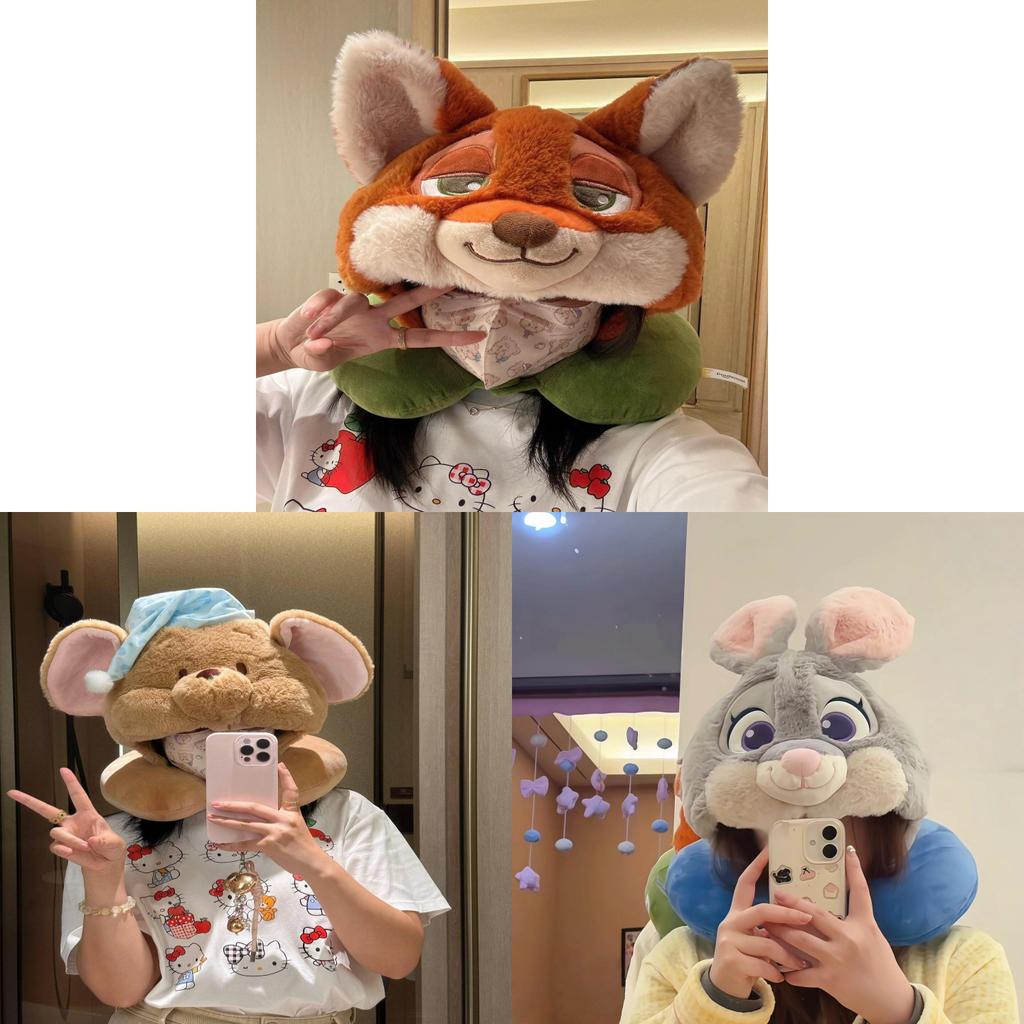Zootopia Nick And Judy Cartoon Plush Hooded Neck Pillow With Pp Cotton For Kids