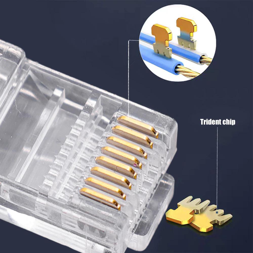 10/50 Stück RJ45 Ethernet-Kabel Modulstecker Netzwerkanschluss Trident Chip Netzwerkkabelkopf für Ethernet-Kabel Gigabit-Netzwerk