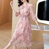 Elegant Floral Silk Summer Dress for Middle-Aged Women - 2026 Beach Vacation Style