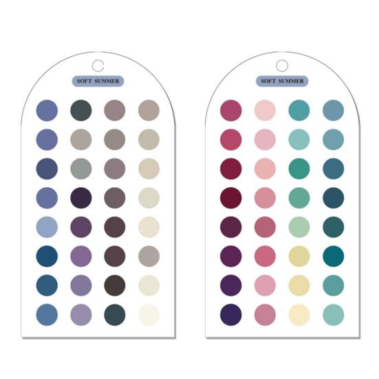 

2 Sheets Summer Color Cards Double-Sided Palette with 24 Circular Color Blocks Color Analysis Template Cards Portable Personal Color Guide