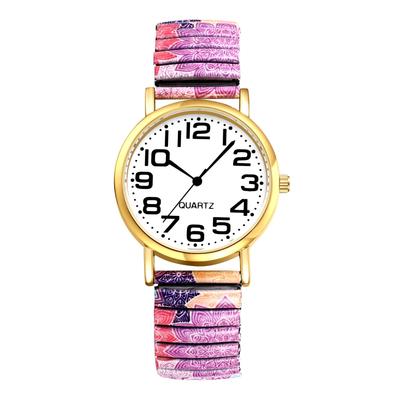 Bohemian Watch with Elastic Strap and Arabic One Size Fits Floral Waterproof Quartz Watch with Stretchable Stainless Steel Analog Colorful Ethnic