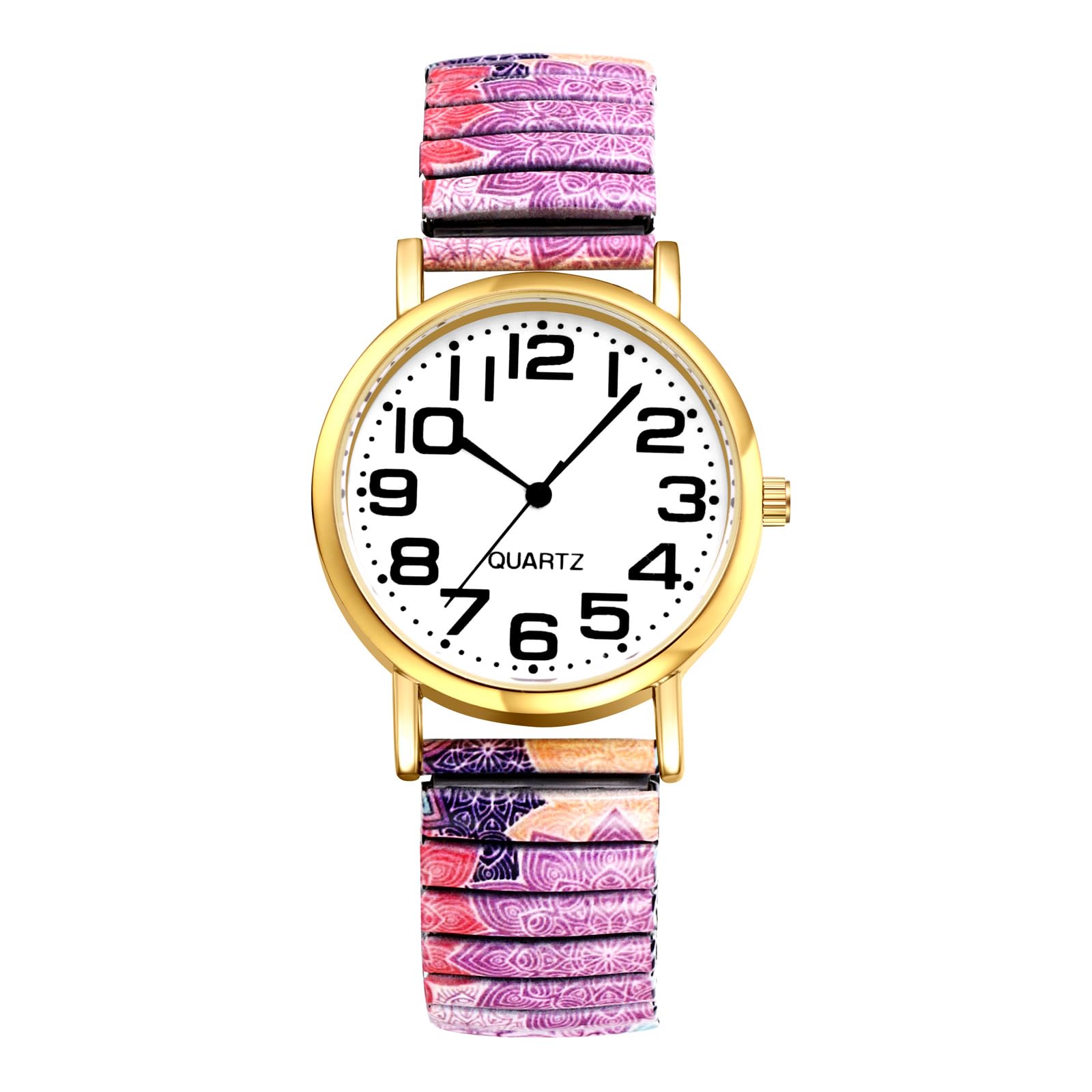 

Women s Bohemian Watch with Elastic Strap and Arabic Numerals: One Size Fits Most, Floral Print, Waterproof Quartz Watch with Stretchable Stainless