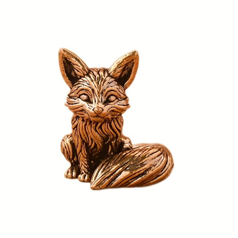 Vintage Brass Solid Fox Ornament for Study Desk Office Desktop Tea Pet Small Bronze Handicraft