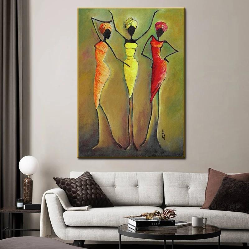 Klassische Vintage Drei Afrikanische Frauen Leinwand Gemälde Abstrakte Poster Drucke Wand Kunst Bild für Wohnzimmer Wand Dekor Cuadros