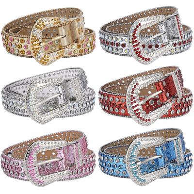 Amazon Fashion Men's and Women's Belts Punk Style Rock Trend Flow Rivet Rhinestone Inlaid Wide Belt Women's Versatile Jeans Belt