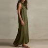 Women Sleeveless Button Down Maxi Dress Loose Fit Bohemian Vacation Beach Dress with Collar and Pockets Linen Blend Casual Sundress