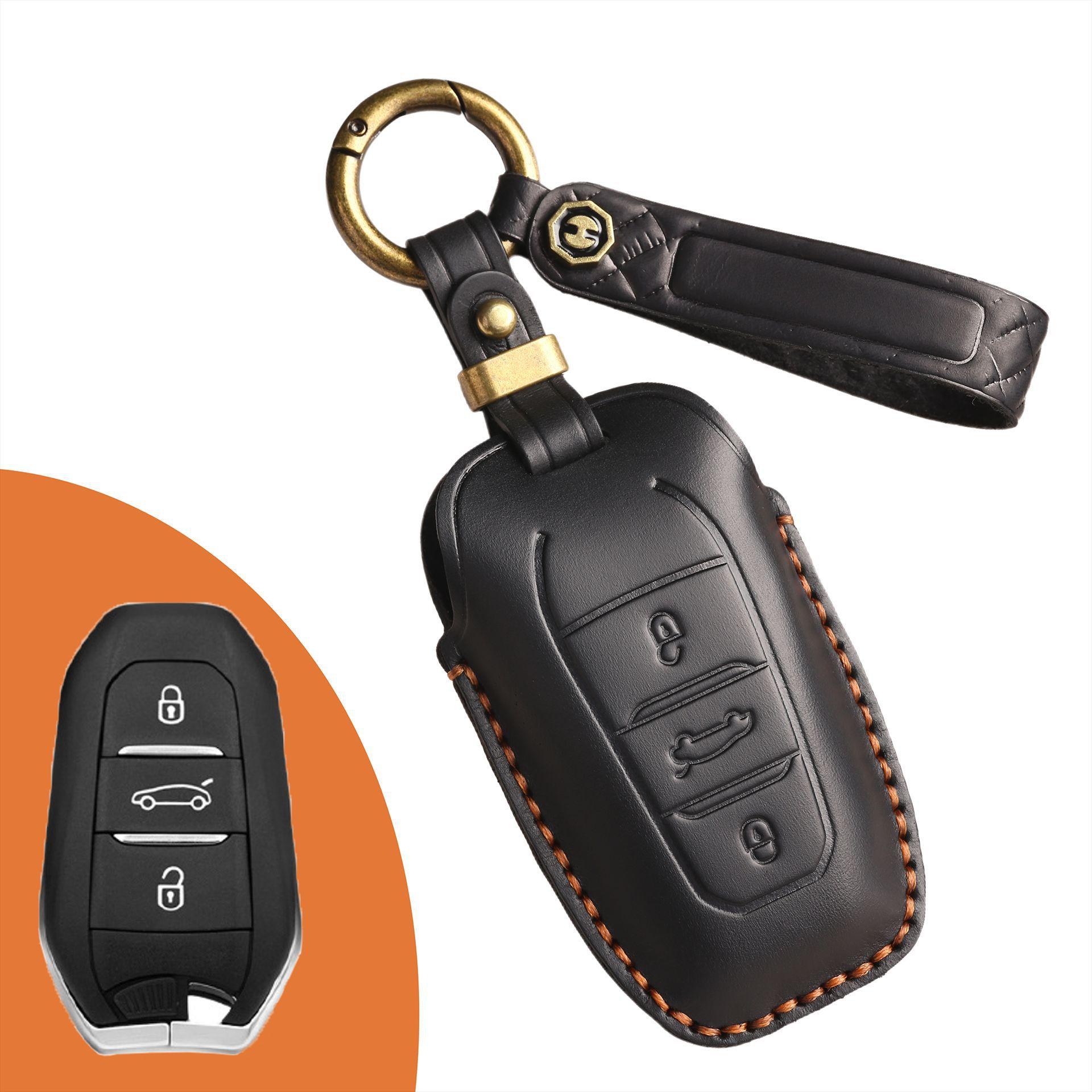 

Retro key cover is suitable for Dongfeng Peugeot 5008 key cover Citroen car leather key bag case ring. чёрный