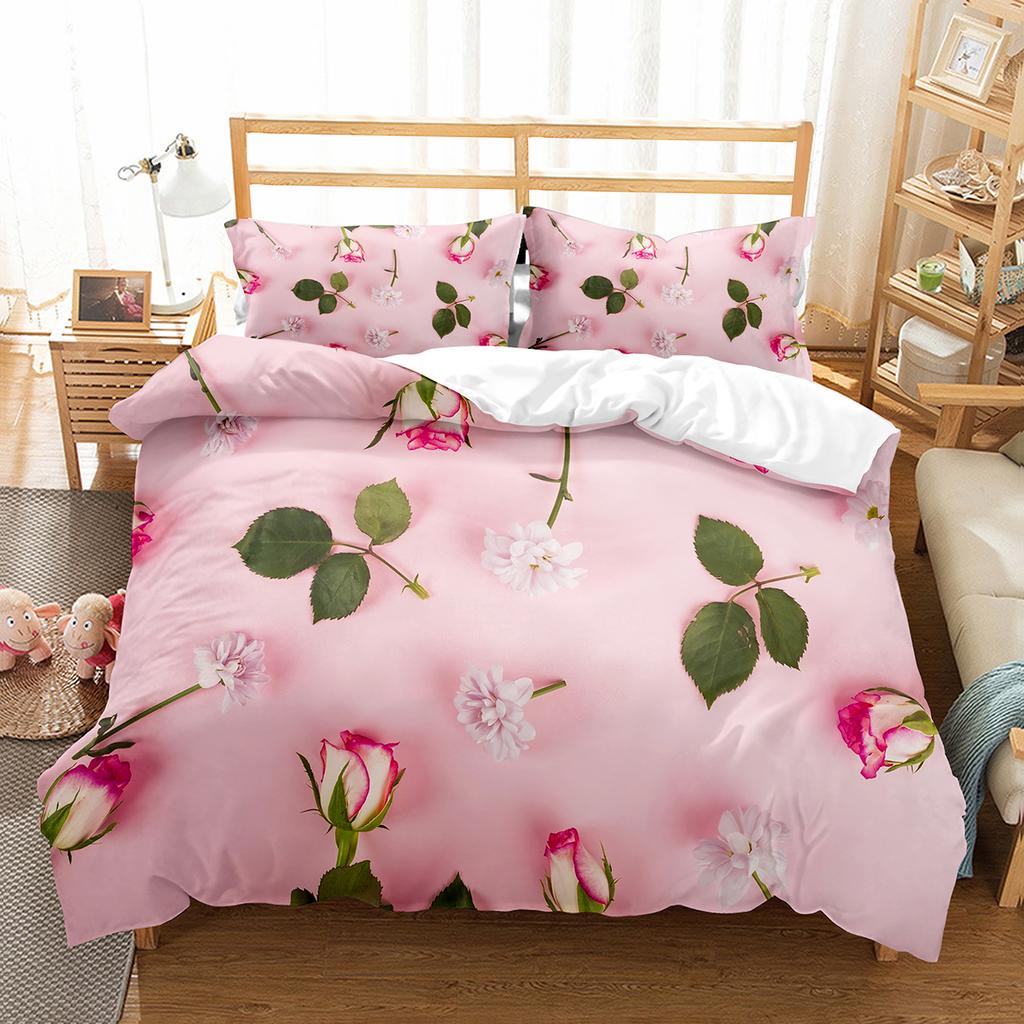 Comforter Romantic Rose Twin Queen Floral Bedding Set Microfiber Blossom Flowers For Valentine'S Day Wedding Decor