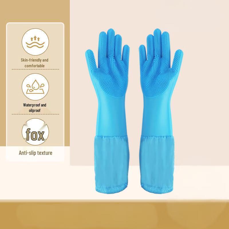 Extended Blue Silicone Household Gloves (10 Pairs)