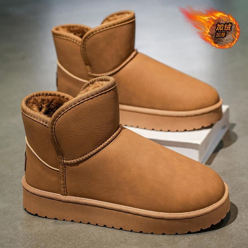 2 New winter large cotton snow boots men's velvet thickened warm leather waterproof cotton