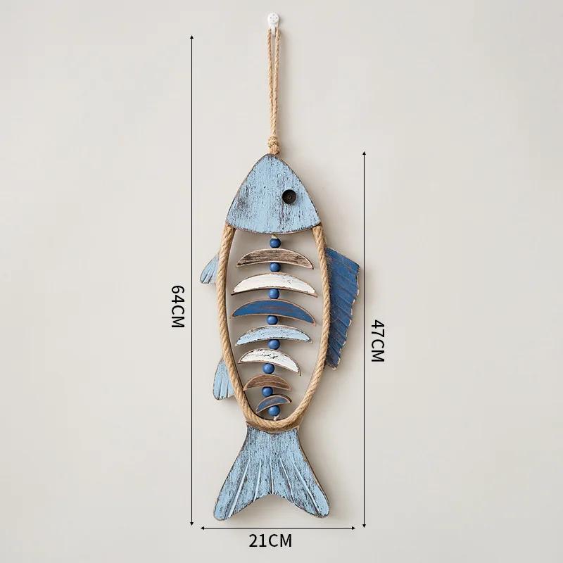 Large Wooden Fish Wall Hanging Decor Hand Carved Fish Chime Wall Decor for Nautical Theme Beach Theme Lake House