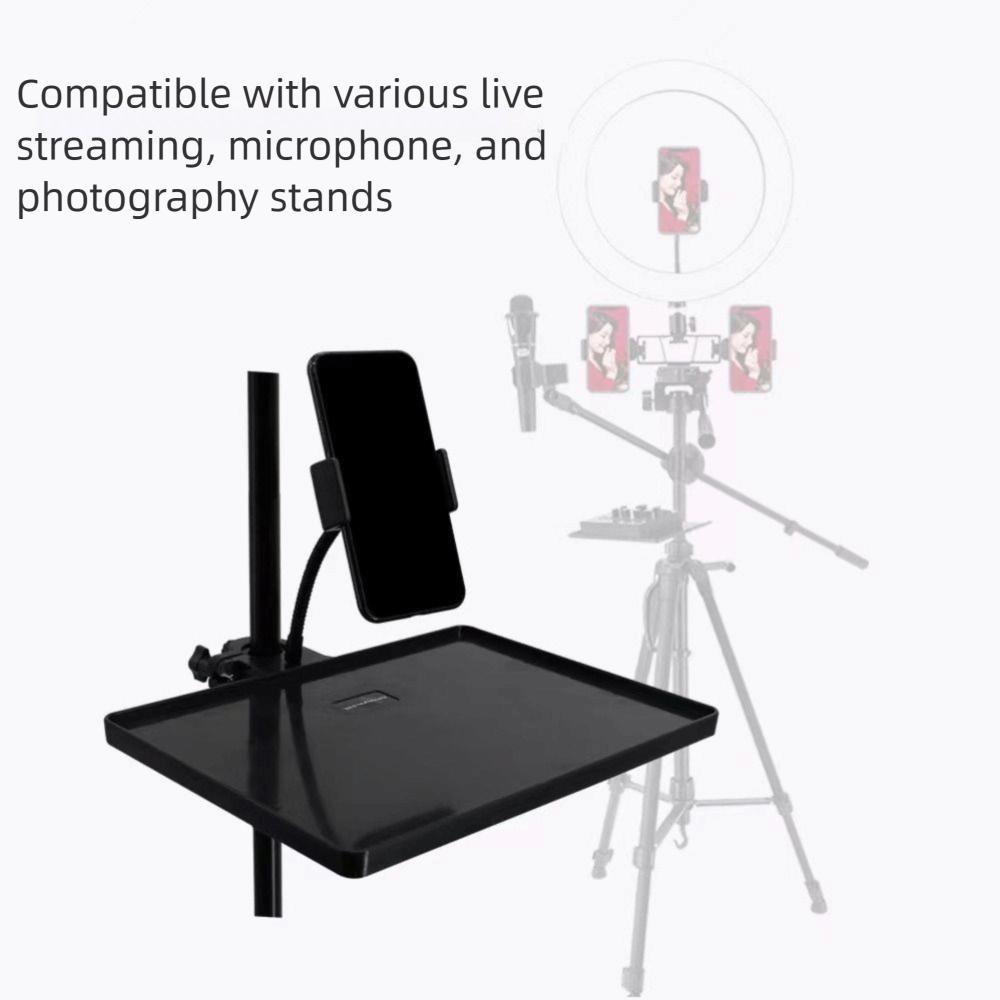 Universal Plastic Microphone Stand Tray Black Adjustable Clamp Phone Holder Tray Holder Live Streaming
