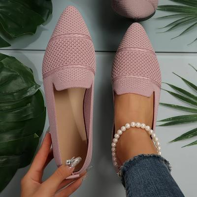 New Fashionable Casual Fly Woven Women Single Shoes Breathable Flat Bottomed Shallow Mouth Pointed Mesh Lazy Shoes