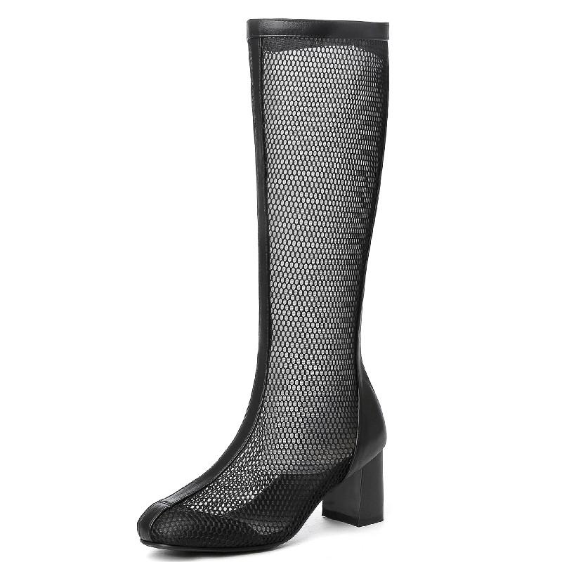 Modische hohe Stiefel für Damen 2026 Frühling Sommer Kniehohe Stiefel Schwarz Weiß Spitze Party Schuhe Damen Stiefel Große Größe 45
