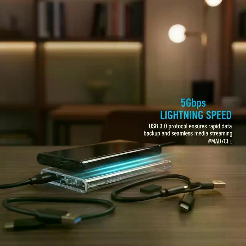 USB Type C 2.5 Inch External Storage Case SATA To USB 5Gbps HDD SSD Case Transparent Hard Drive Enclosure Support For PC Laptops