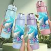 1 Stück Muschel Seestern Welle Strand 750ml Farbe Kunststoff Sport Wasserflasche Auslaufsicher Klappdeckel mit Strohhalm Geeignet für Sport Büro Zuhause