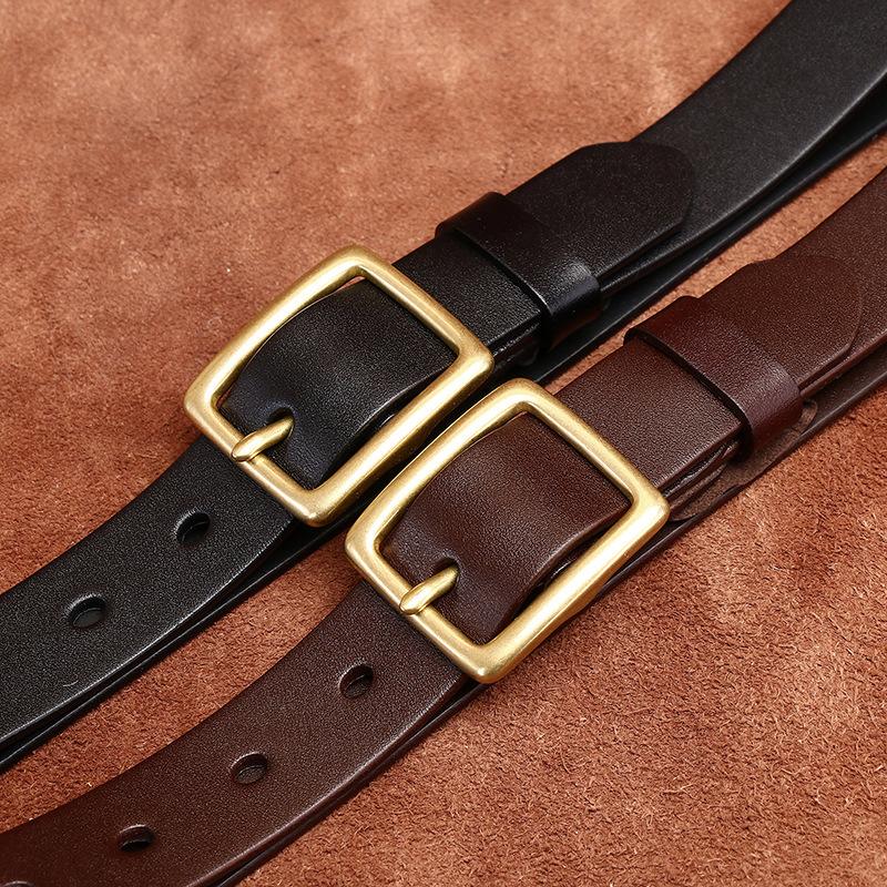 Belt Women's Minimalist Fashion All-Match Brass Pin Buckle Glossy Leather Pure Cowhide Casual Denim Belt