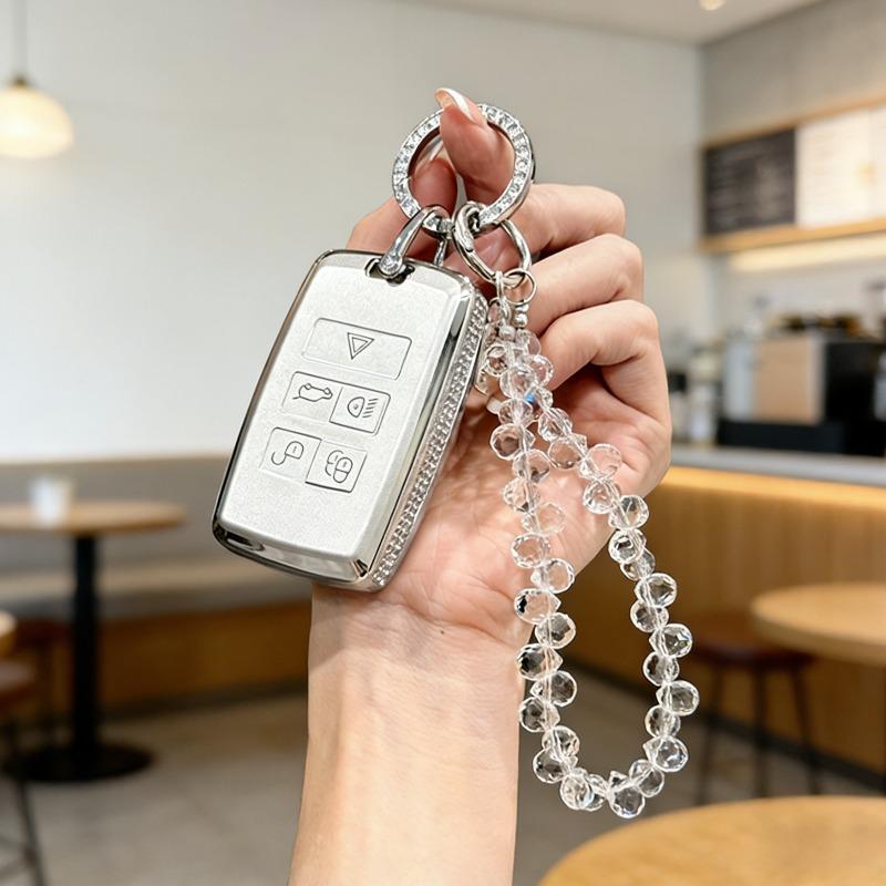 [ Side Diamonds ] 4 Buttons TPU Car Key Case Cover Shell Fob for Jaguar XE XF F-PACE & Land Rover Range Rover Evoque Discovery S