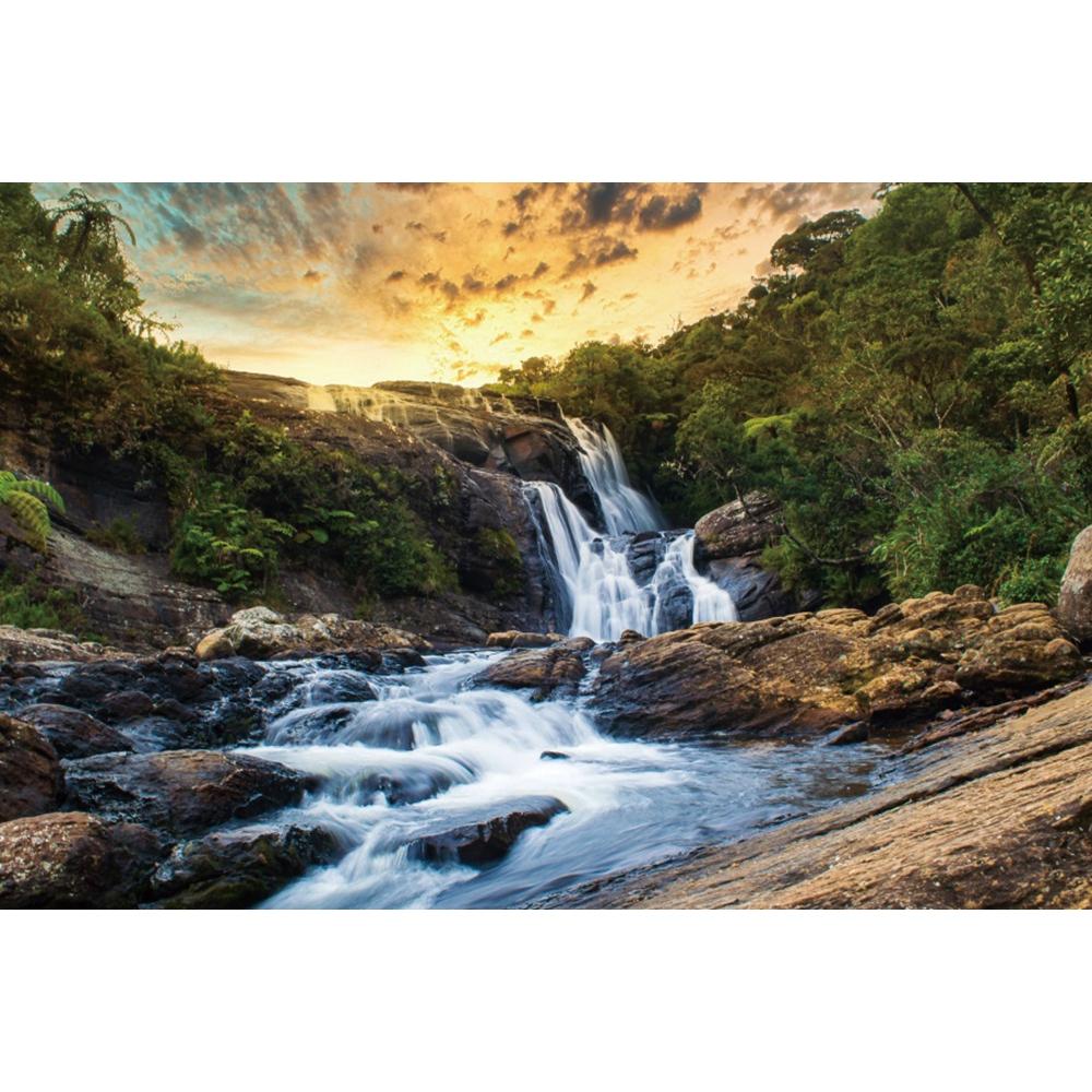 Natural scenery mountains rocks waterfall green plants banner background suitable forgarden decorationactivitiesor taking photos