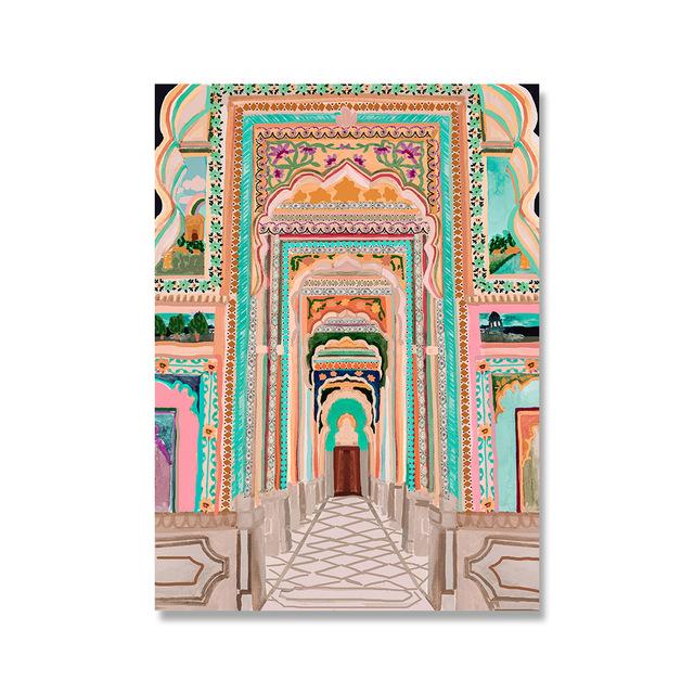 Watercolor Morocco Door Vintage Poster Corridor Architecture Art Pictures Printed Canvas Painting Picture Living Room Home Decor