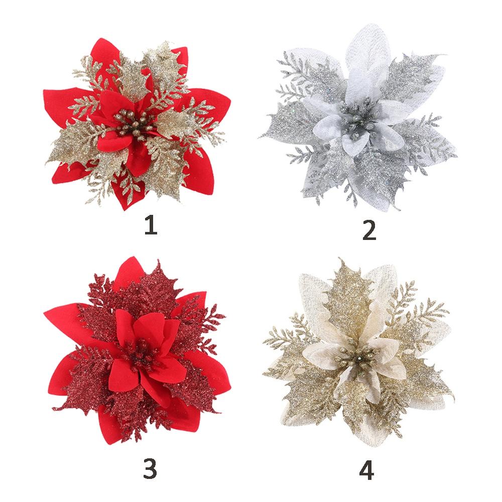 Gift Wreath Accessories Glitter Fake Flowers Christmas Tree Ornaments Artificial Christmas Flowers