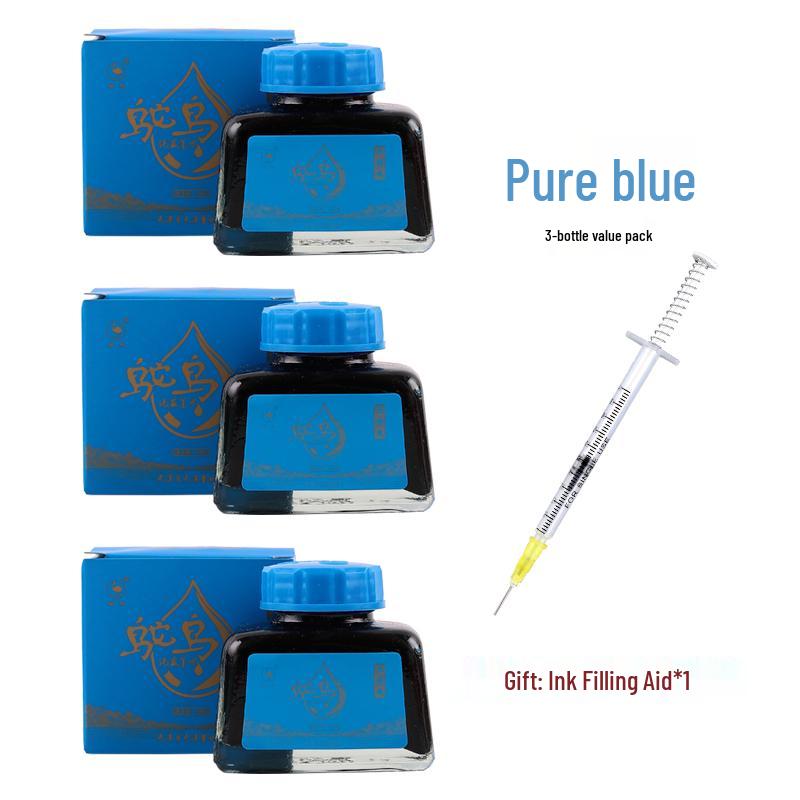 Ostrich Ink Series: Set of 3 Waterproof, Erasable Fountain Pen Inks - Red, Black, Pure Blue