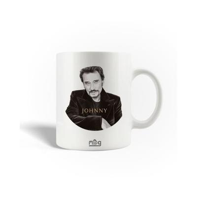 Kubek Ceramiczny - Johnny Hallyday - Czarno-Biały - 30cl - Można Myć w Zmywarce - 9,5cm