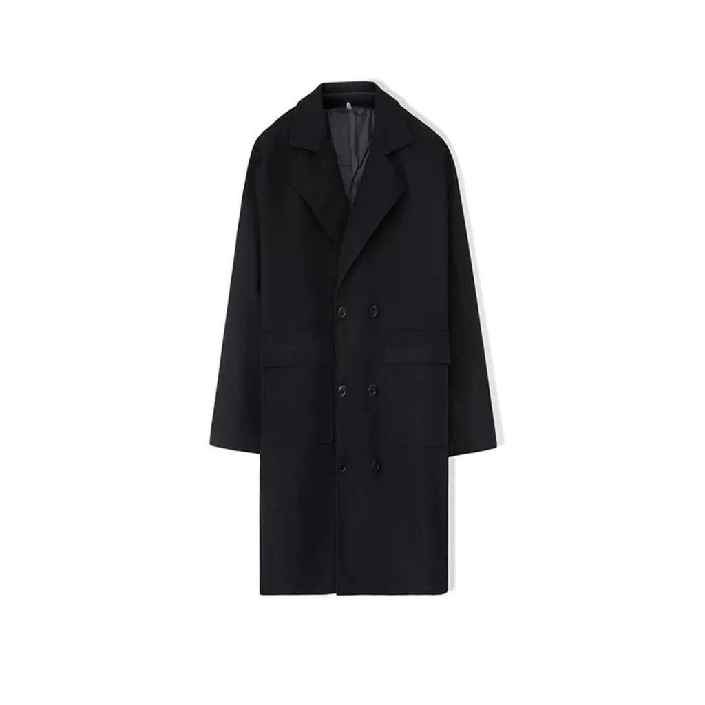 Men's Double-breasted Solid Color Casual Long Wool Coat Men's Jacket