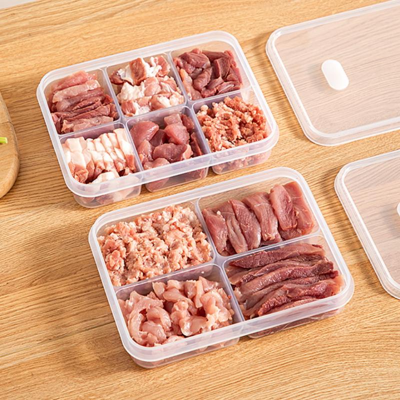 Refrigerator Storage Box Packed Meal Crisper Food Grade Sealed Food Frozen Meat 2/4/6 Compartment Refrigerated Storage Box