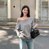 Spring and Autumn loose Off shoulder Long sleeve T-shirt Women Solid color Casual Tops Lady Basic Tees Korean style Youth Blouses