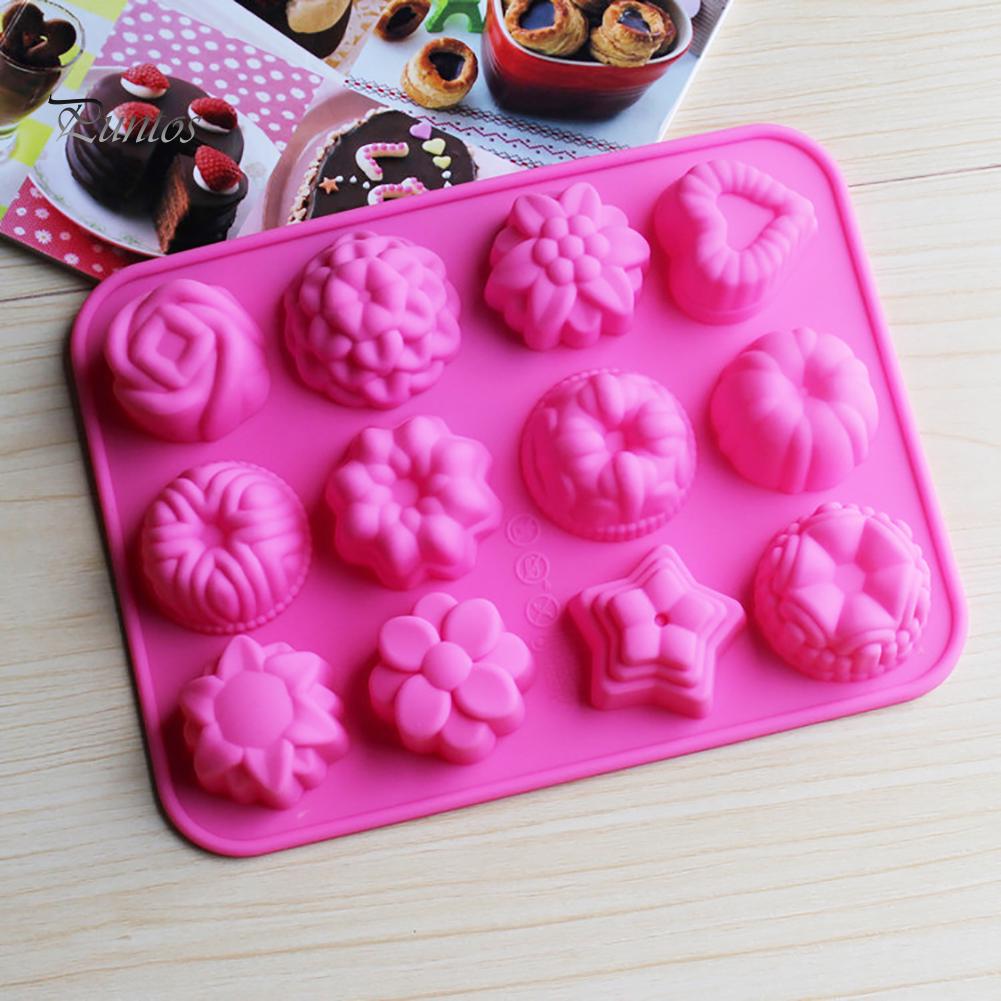 Puntos DIY Silikon 12 Löcher 3D Blume Fondant Schokolade Kuchen Süßigkeitenform Backwerkzeug