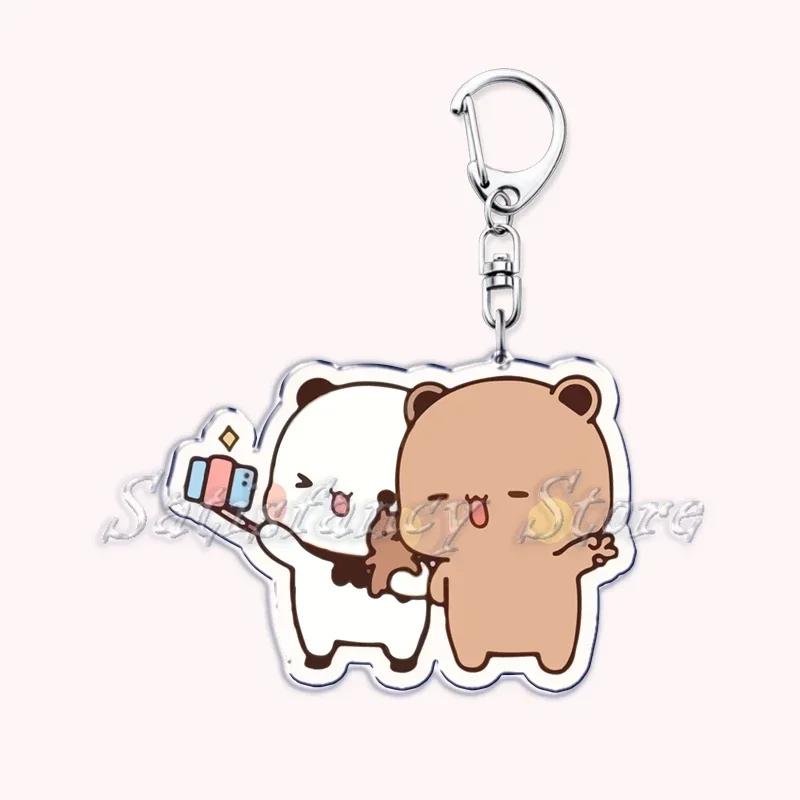 Cute Bubu Dudu Love Keychains Couple Bear Panda Acrylic Keyring for Accessories Bag Pendant Key Chain Jewelry Fans Lovers Gifts
