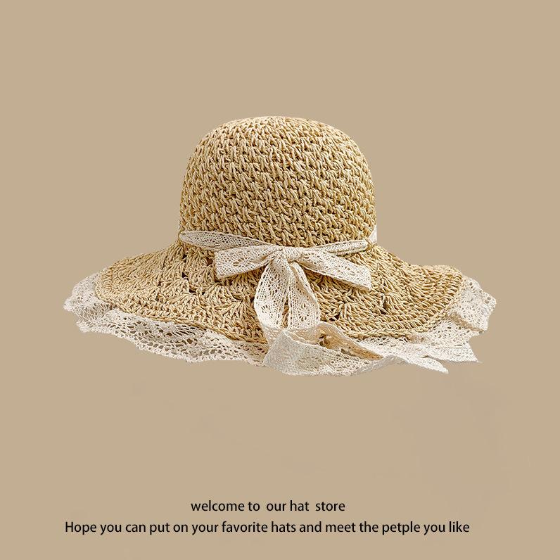 Hat Women's Spring and Summer Versatile Big Brim Straw Hat Summer Seaside Bucket Hat Face Small Sunscreen Hat Sun Hat
