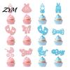First Birthday Cake Decor 12Pcs Boy Girl Toppers, Baby Themed Cupcake Picks with Feeding Bottle Skirt Shapes Bottle, Stroller, Bow, Suit, Glitter