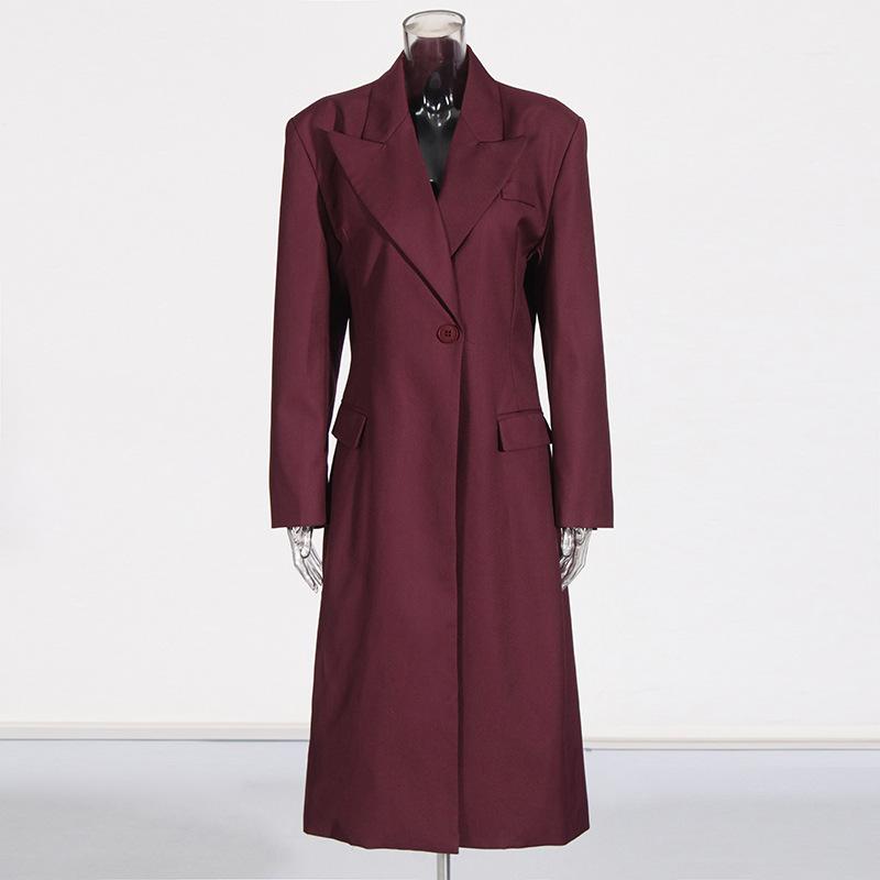 

Женский черный тонкий пиджак длиной до щиколотки с лацканами и длинным рукавом на одной пуговице, модная куртка весна-осень XS красный