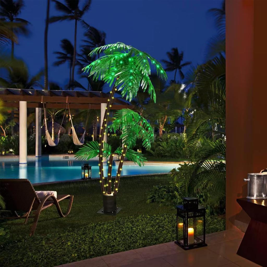 6-Foot LED Artificial Palm Tree, Outdoor Christmas Palm Tree, Hawaiian Tiki Bar Decoration, Pool, IndoorOutdoor Patio, Garden Party Lights (3 Trunks)